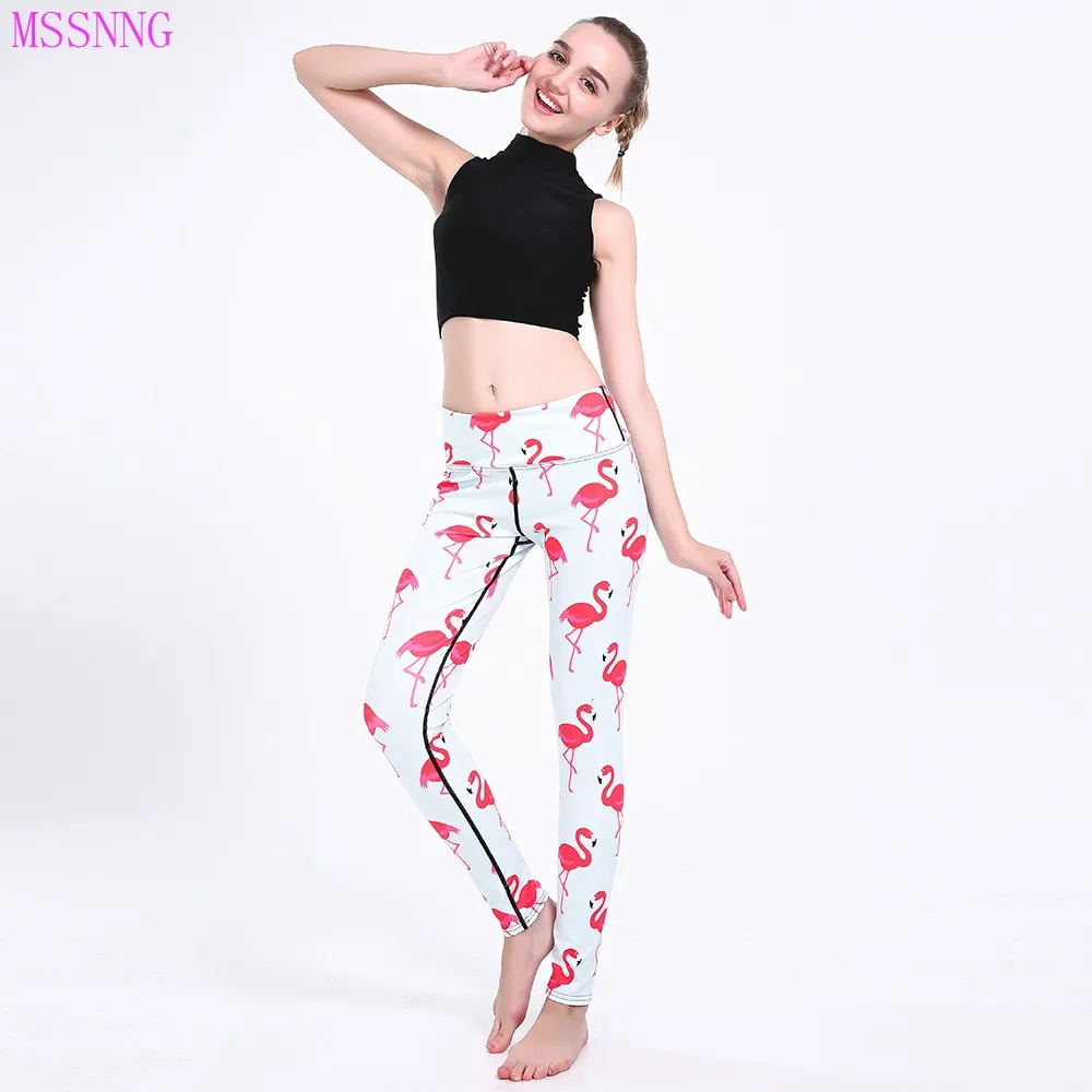 MSSNNG Small Fresh Red crowned Crane Printing High Quality Yoga Pants
