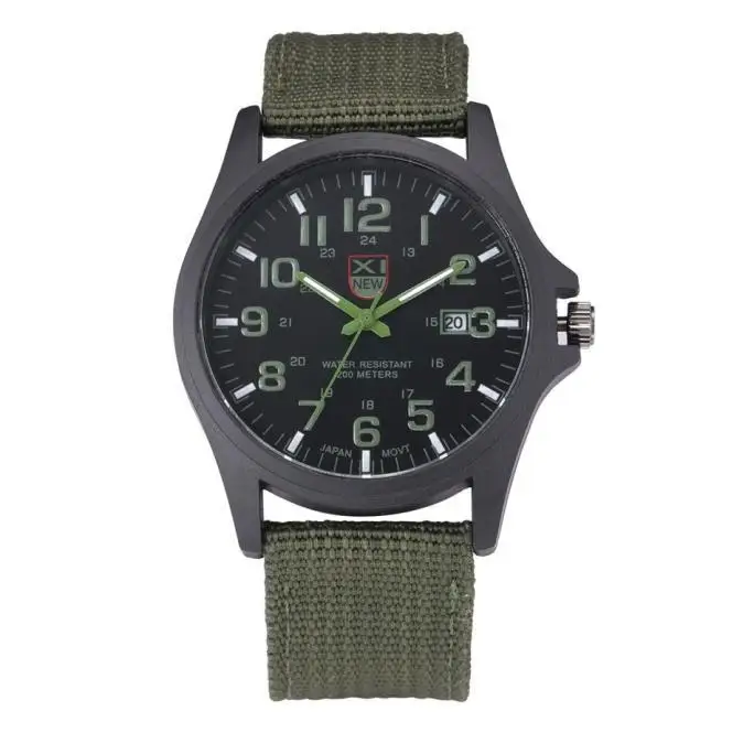 Мужские армейские часы, нейлоновые мужские часы, новые военные мужские кварцевые часы, тканевый холщовый ремешок, повседневные крутые мужские спортивные наручные часы - Цвет: Зеленый