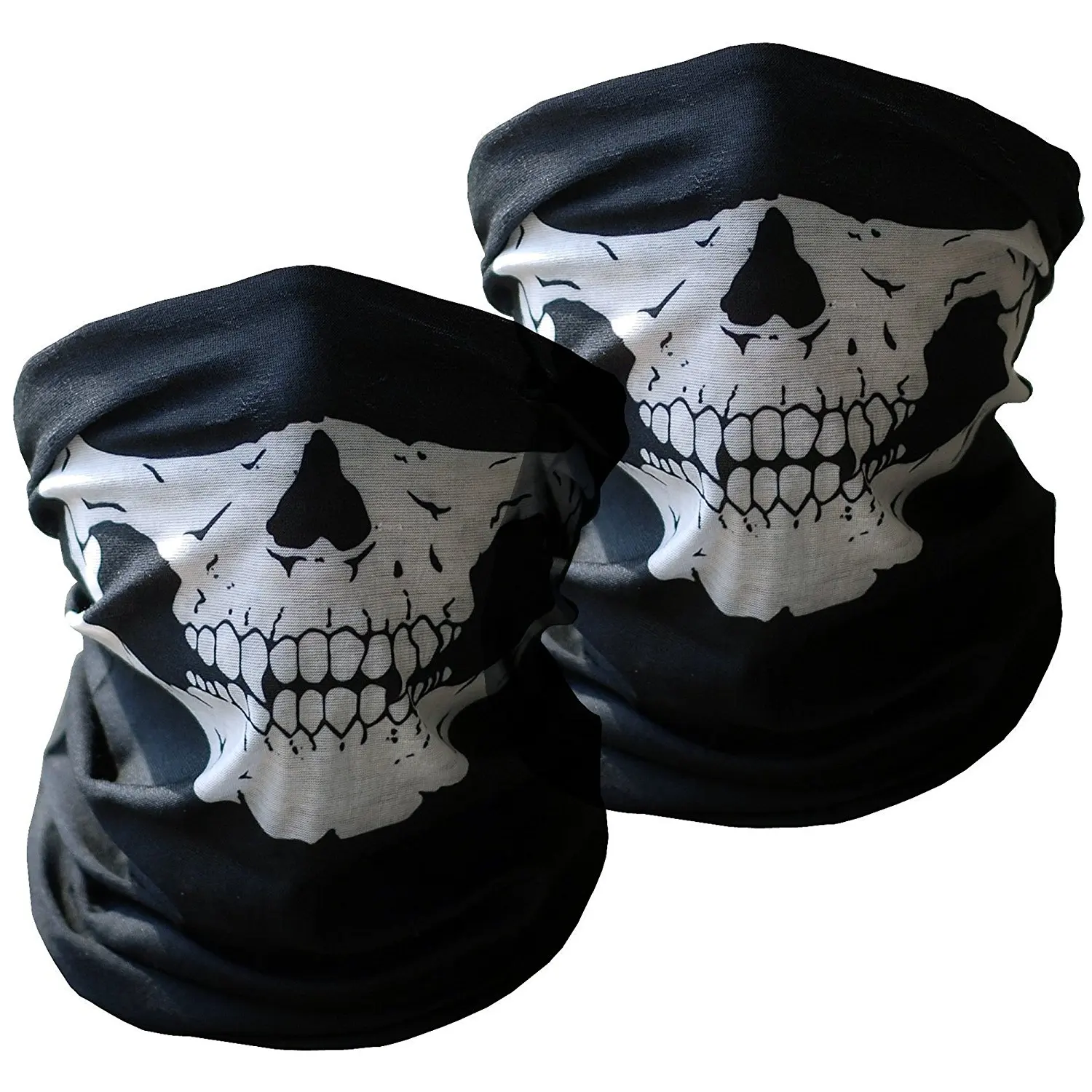 2 PCS Black Skull Motorcycle Face Mask Bicycle Multifunction Outdoor ...