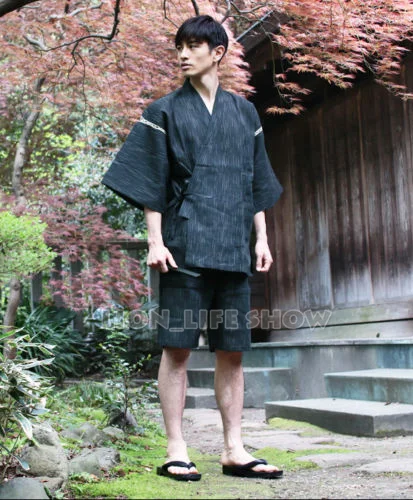 Japanese Kimono 2PCS Set Men Jinbei Japanese Kimono Short Sleeve Sleepwear Pajama Loungewear