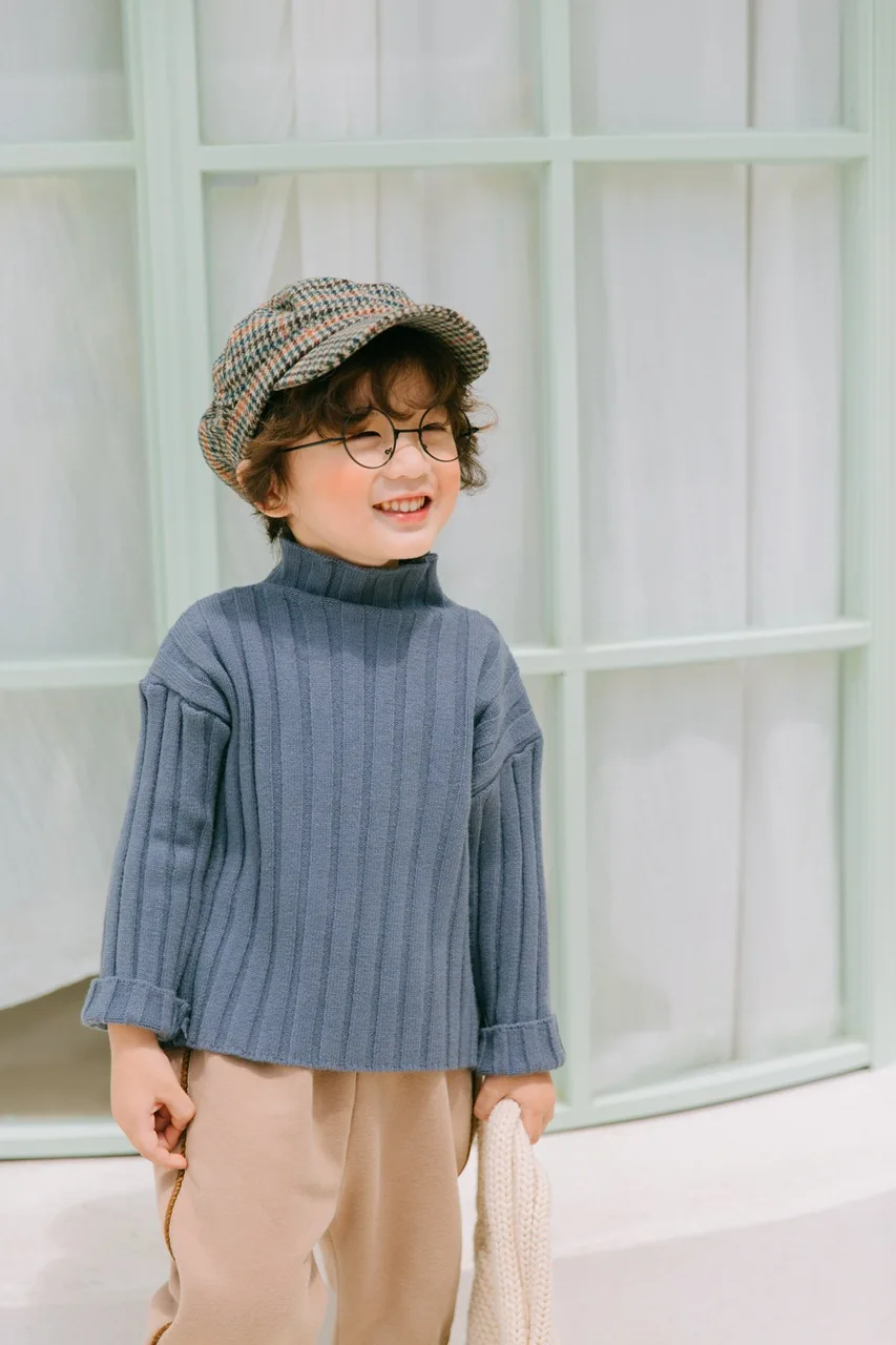 Новая детская одежда Детский свитер тонкий эластичный свитер с высоким воротником для мальчиков и девочек 3 цвета