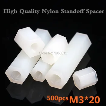 

500pcs /lot High Quality M3x20 Nylon Standoff Spacer / M3*20 PCB board Nylon Spacer / Both Threaded Nylon Hexagon Spacer