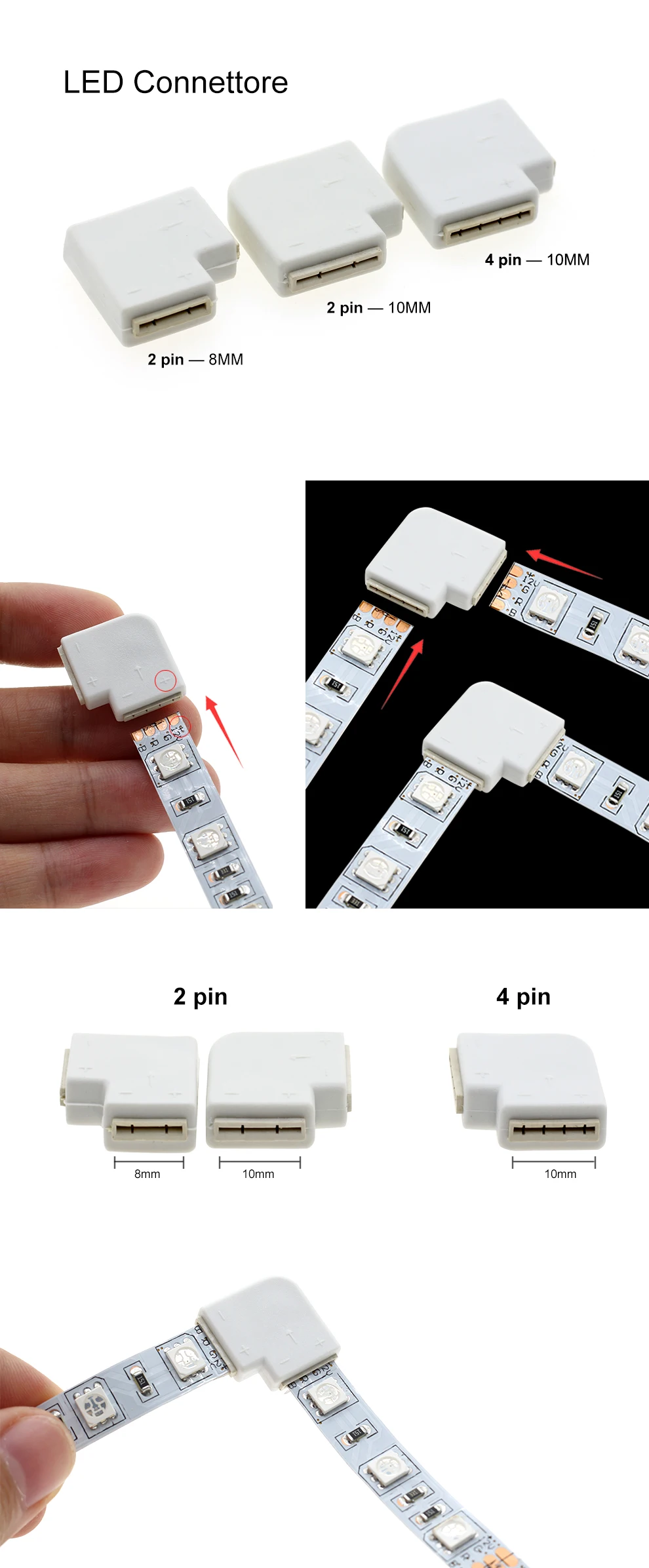 Разъемы для светодиодной ленты 2pin 8 мм/2pin 10 мм/4pin 10 мм быстрое подключение для светодиодной ленты 5 шт./лот