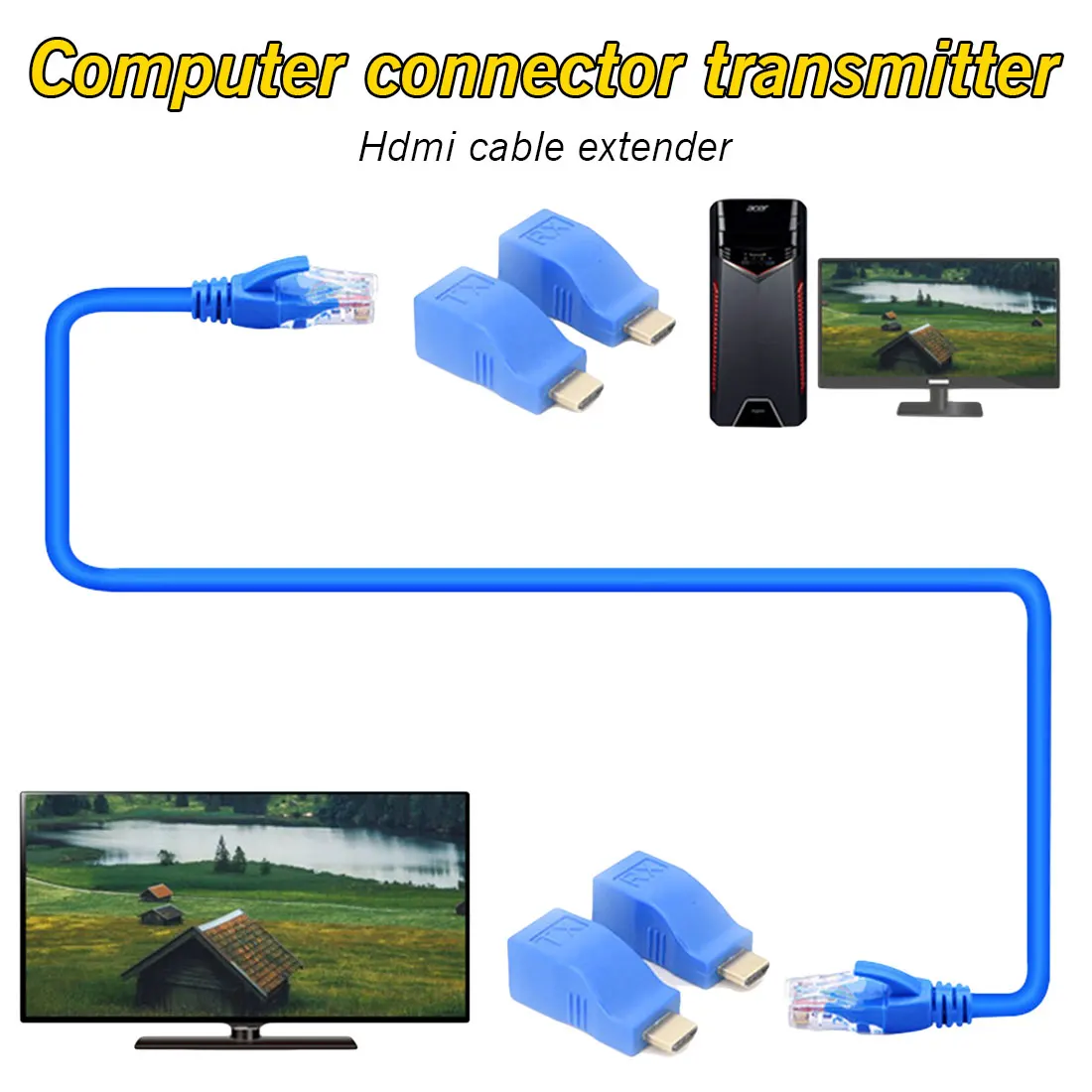 Горячая продажа 2 шт. (1 пара) 30 М 1080P HDMI удлинитель передатчик к RJ45 по Cat 5e/6 сетевой
