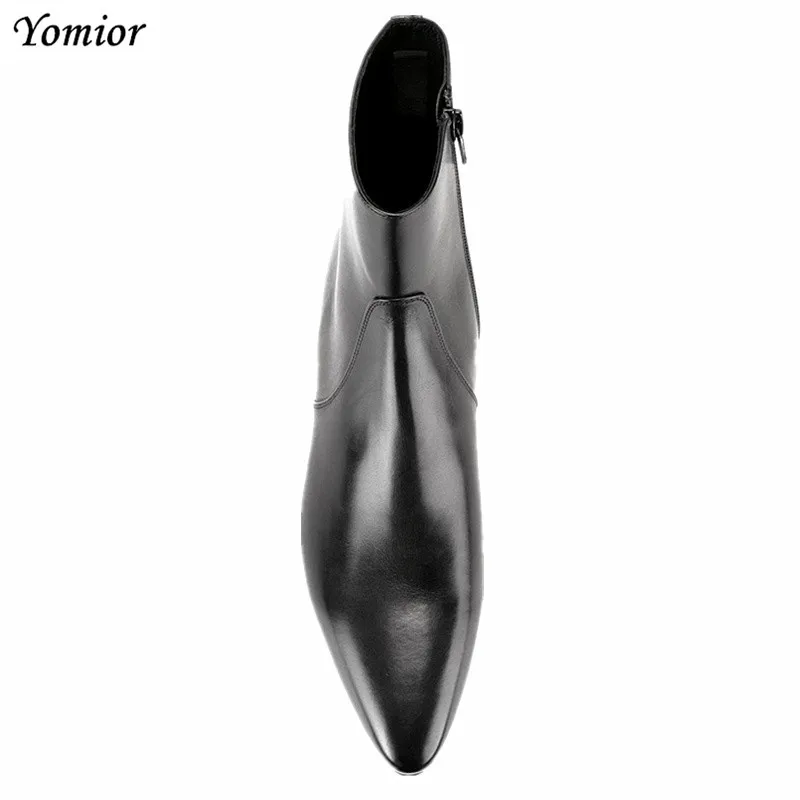 Men's Pointed Toe Chelsea Boots Genuine Cow Leather Male Ankle Boots Slip-On Casual Dress Business Spring Winter Man Shoes