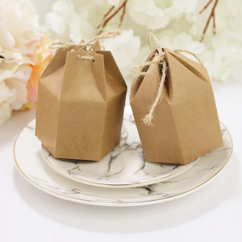 10pcs Candy Dragee Box Kraft Gift Bag Wedding Favor Gift Boxes Pie Party Box Bag Eco