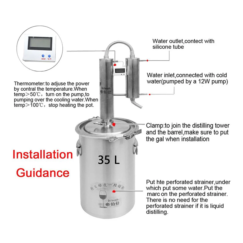 20л Новинка 304 нержавеющий Самогонный дистиллятор спиртовой водки набор для варки спирта