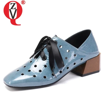 

ZVQ shoes woman 2019 spring new concise casual handmade genuine leather woman pumps outside med square heel cross-tied shoes