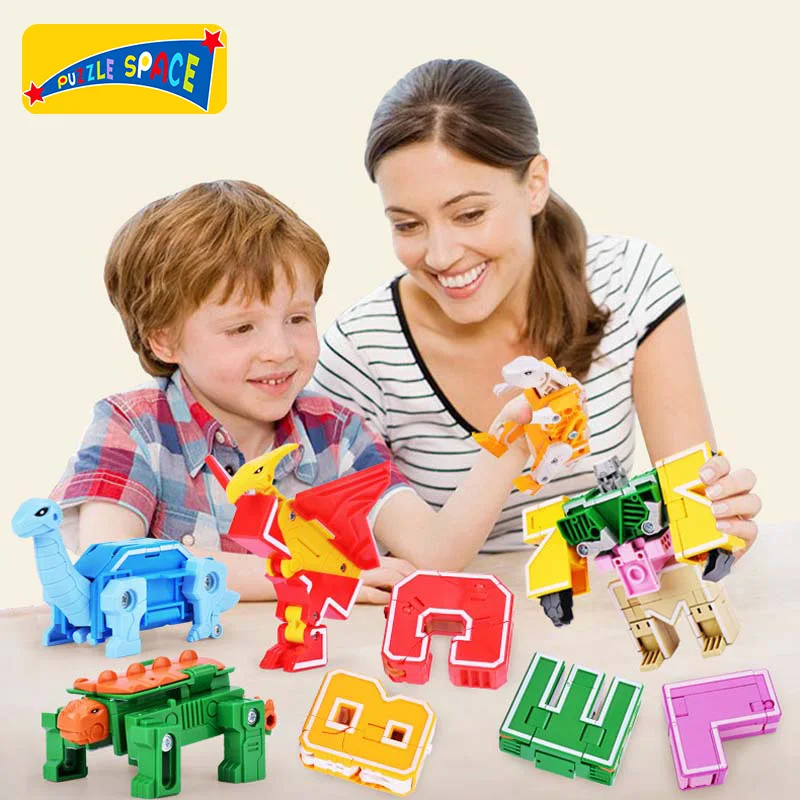 

Transformation Robot English Letter A~Z Dinosaur Animal Assembling Transformer Number Mathematical Robot Educational Toys Blocks
