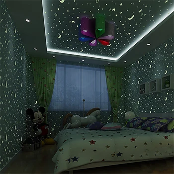 

beibehang wallpaper Luminous stars moon childrens room non-woven wallpaper boy girl bedroom roof cartoon psychedelic wallpaper