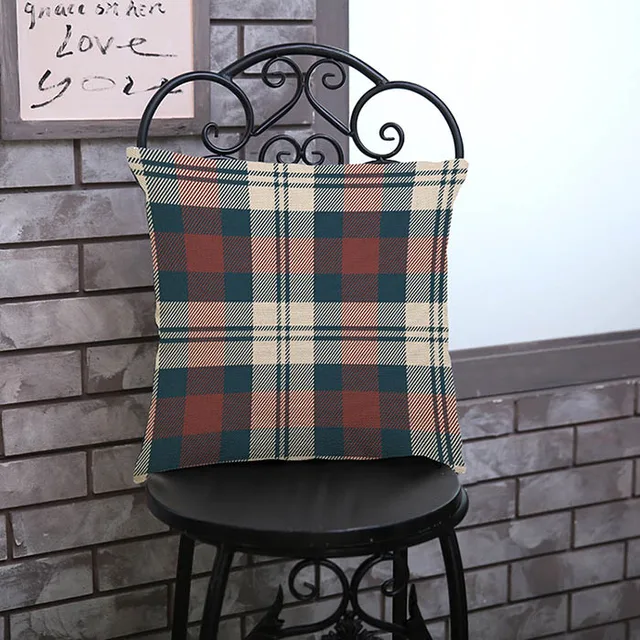 Classic Scotland Tartan Pattern Sofa Cushion Cover Decorative Cotton