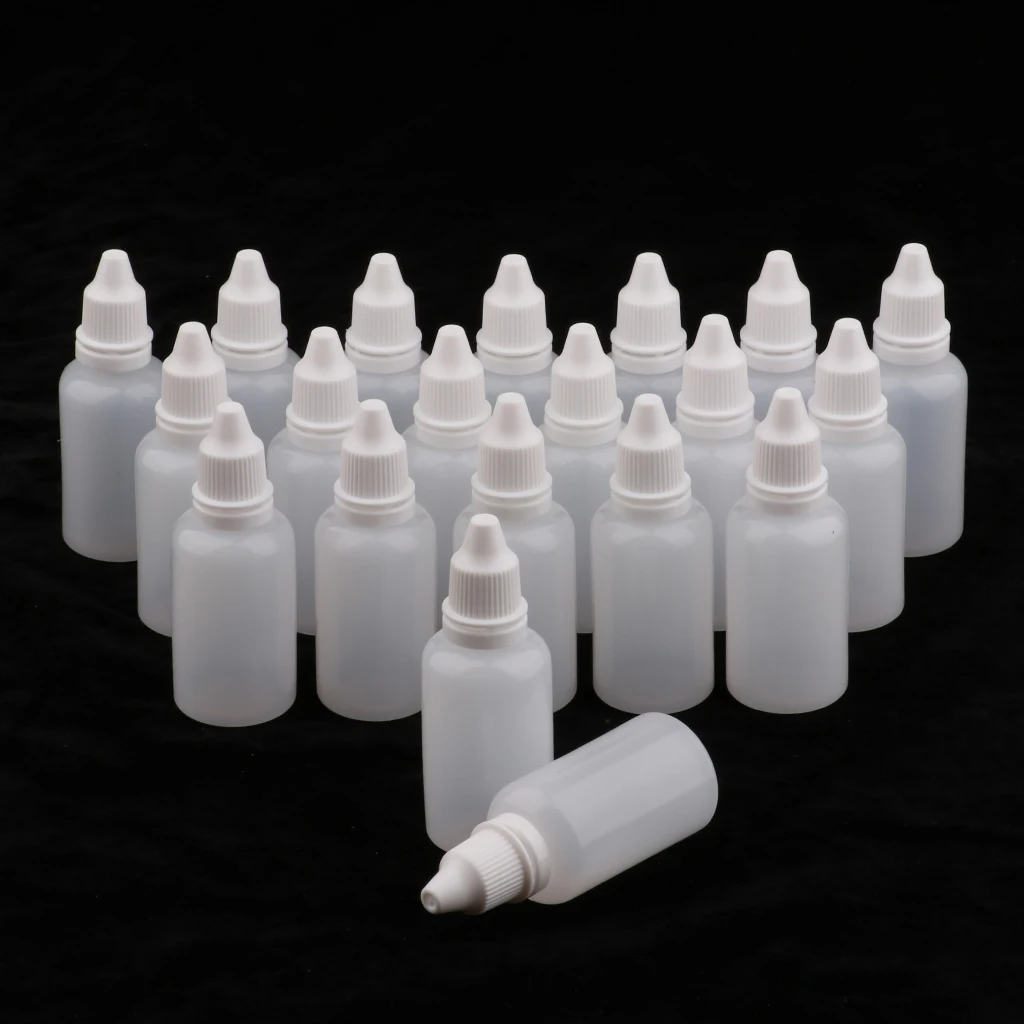 20Pcs 30ML Empty Refillable Plastic Squeezable Dropper Bottle Portable Eye Liquid Essential Oil Container Vials with Screw Cap