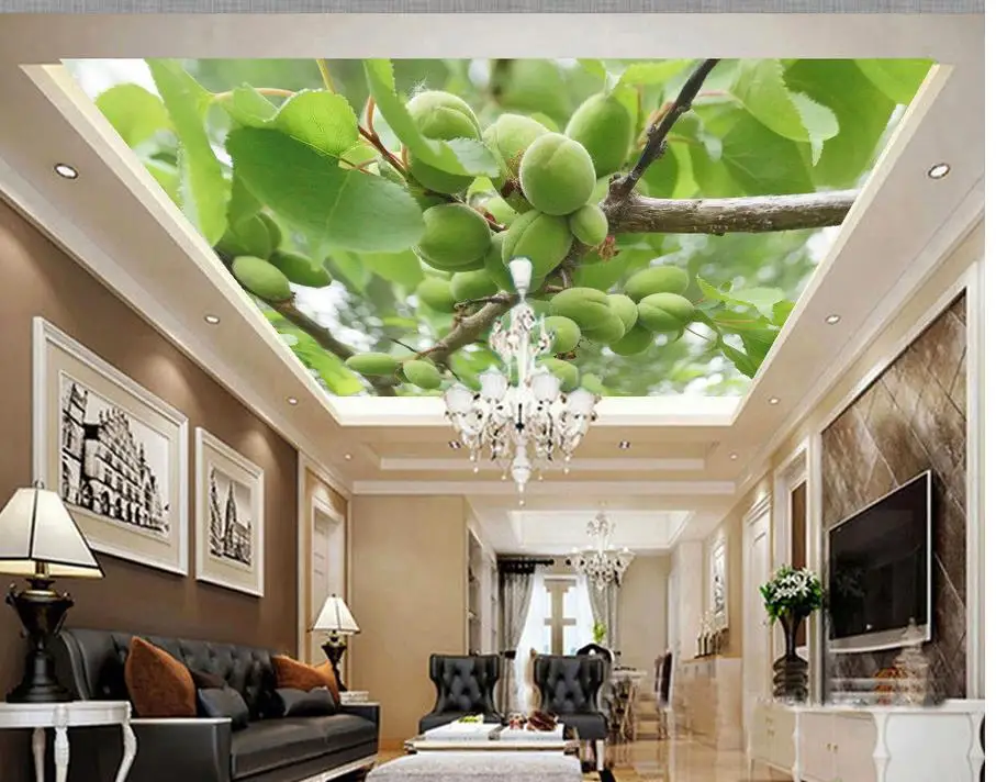 

3D Wallpaper Custom Photo Wallpaper Zenith Ceiling Green Apricot Mural Living Room Restaurant Ceiling Wall Painting Mural Panel
