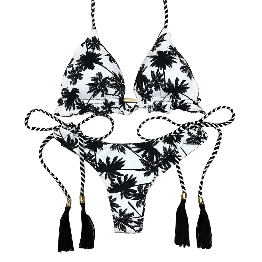 

Summer Fashion Sexy Womens Patchwork Bikini Set Fringed lace Hot Stamp Sport Bohemian Swimwear Push-Up Padded Swimsuit #YL5