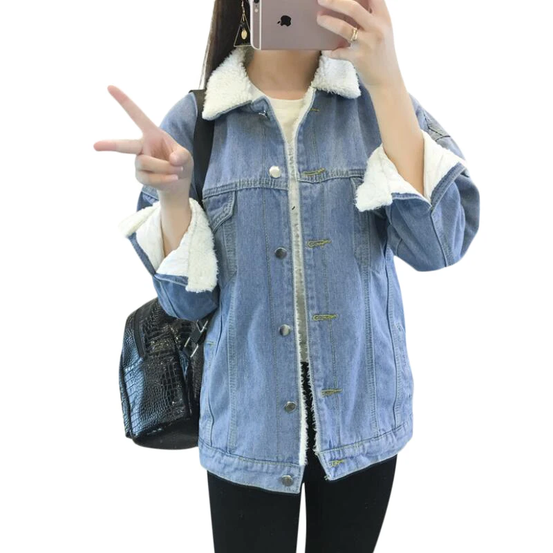 

Warm Winter denim jacket for women 2019 New Fashion Winter Wool lining Jeans Coat Women Bomber Jackets Female casaco feminino