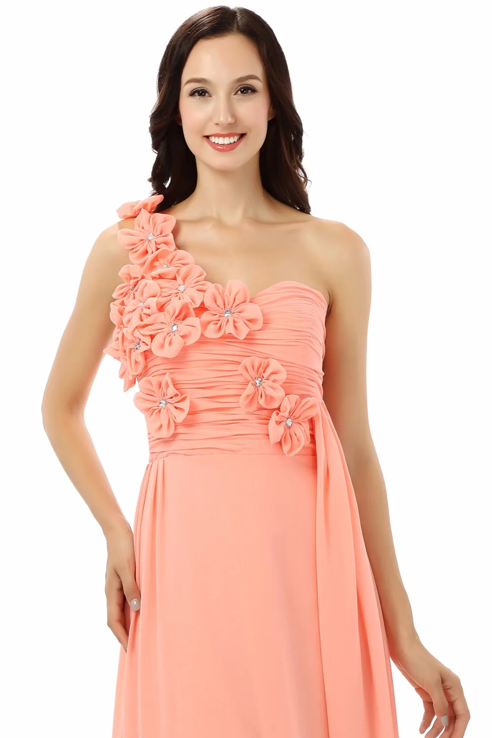 Forevergracedress коралловый Цвет платье подружки невесты Новый одно плечо Цветы шифон с