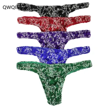 

5PCS/Lot Sexy Underwear Men Lace Briefs Thongs Cueca Pouch Gay Male Shorts Tanga Sexy Transparent Thin Underpants Briefs Thong