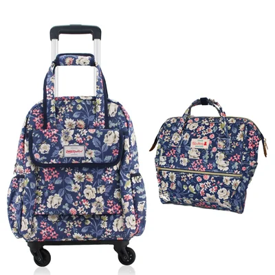 Women Travel Trolley Bags travel Backpack with wheel Rolling luggage trolley backpack waterproof Oxford Rolling Baggage Suitcase - Цвет: set