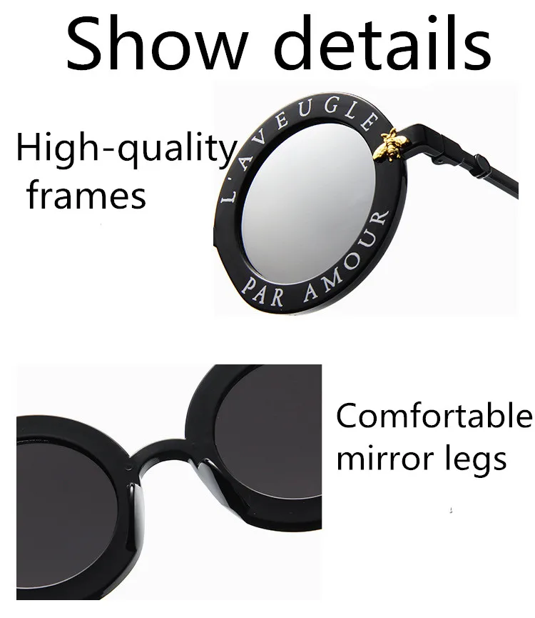 ASUOP 2018 New Retro Round Lady Sunglasses English Letter Bees Men Luxury Brand Cat Eye Glasses UV400 Color Travel Travel Goggle (14)