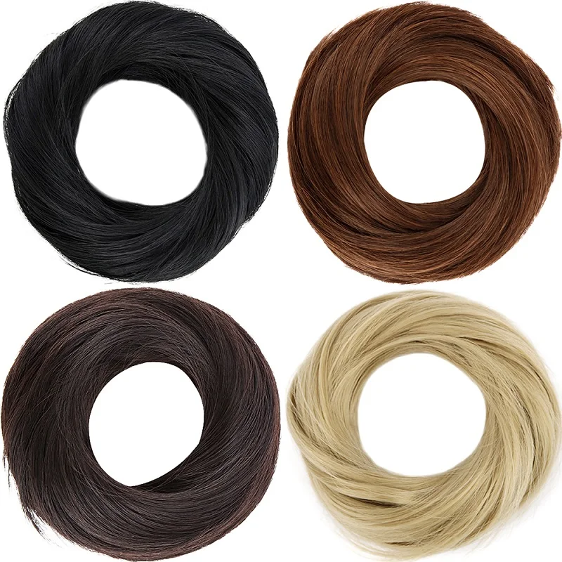 Synthetic Straight Donut Chignon Hair Bun Hairpieces Extensions Black Brown Blonde Chignon Hair Bun Wig For Women Heat Resistant
