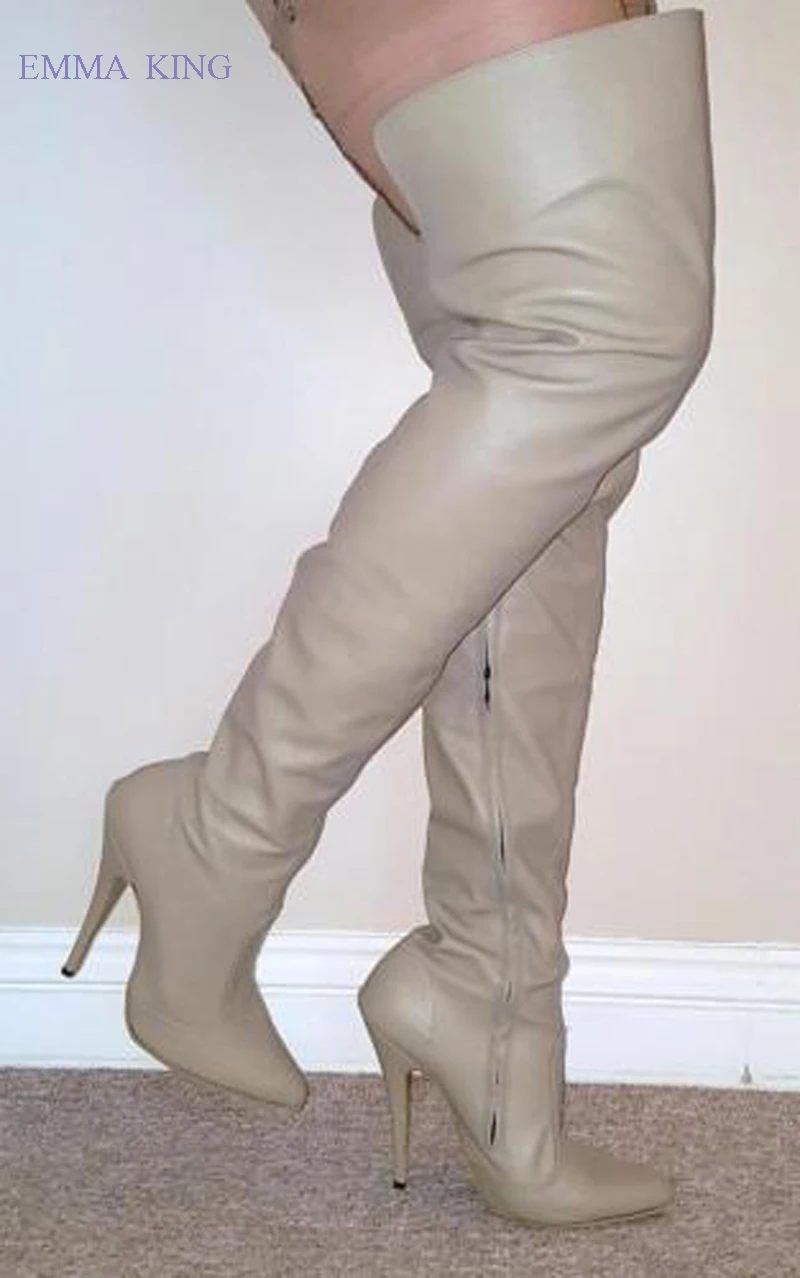 

Sexy Beige Over Knee Boots Women Matt Soft Leather Thigh High Boots Side Zipper Stilettos Autumn Winter Shoes Woman Long Boots