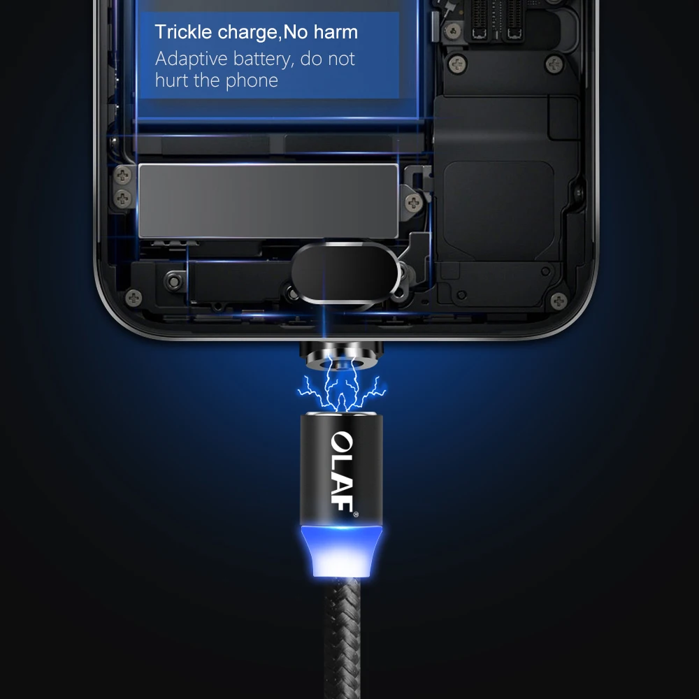 Магнитный светодиодный кабель OLAF, нейлоновый кабель Micro usb type C для iPhone X, XS, Max, samsung, S9, S8, huawei, Xiaomi, USB-C, магнитный шнур для зарядного устройства
