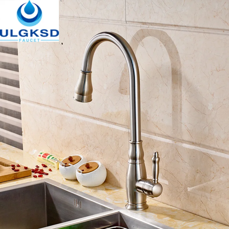 

Ulgksd Brushed Nickle Kitchen Faucet Sprayer Pull Down Two Style Deck Mount HandHeldFaucet Flexible Hose Kitchen Mixer Water Tap