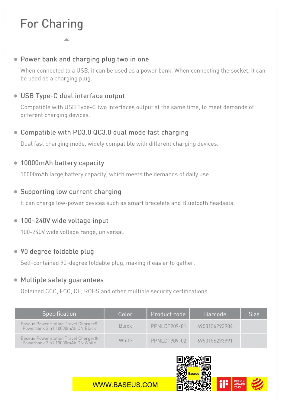 Baseus 10000 мАч USB зарядное устройство, внешний аккумулятор USB C PD, быстрая зарядка 3,0, внешний аккумулятор для iPhone 11, портативное Внешнее зарядное устройство