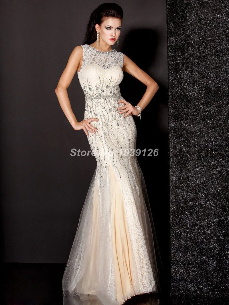 [Free Shipping] Elegant Bead Crystal Floor Length Sleeveless Lace Evening Dress 2014 | Свадьбы и торжества