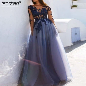 

Lilac 2019 Prom Dresses A line Long Sleeves Tulle Lace Beaded Party Maxys Long Prom Gown Evening Dresses Robe De Soiree-in Prom