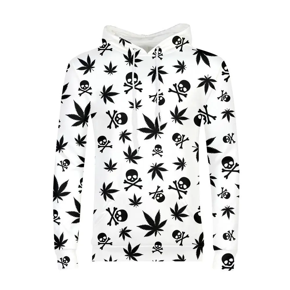 Weed Skull Mens Sweatshirt Hoodie Long Sleeve Clothes Boys Hoodies Winter Males Pullover Jackets Tracksuits Street Wear Out Coat