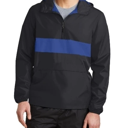 Sport-Tek JST65 Mens Zipped Pocket Anorak Jacket Black & True Royal - Large (1)