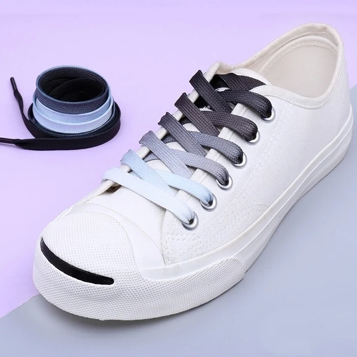 95cm Flat Color Gradient Changing Colors Shoe Laces Rainbow Print Flat Canvas Shoelace Shoes Casual Chromatic Colour Shoelaces - Цвет: 4