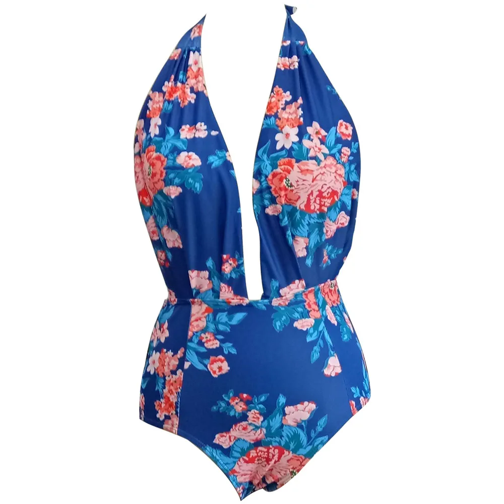 Сексуальный цельный купальник размера плюс, женская одежда для плавания, монокини, купальный костюм, одежда для плавания, комплект бикини, купальник 2XL - Цвет: Небесно-голубой