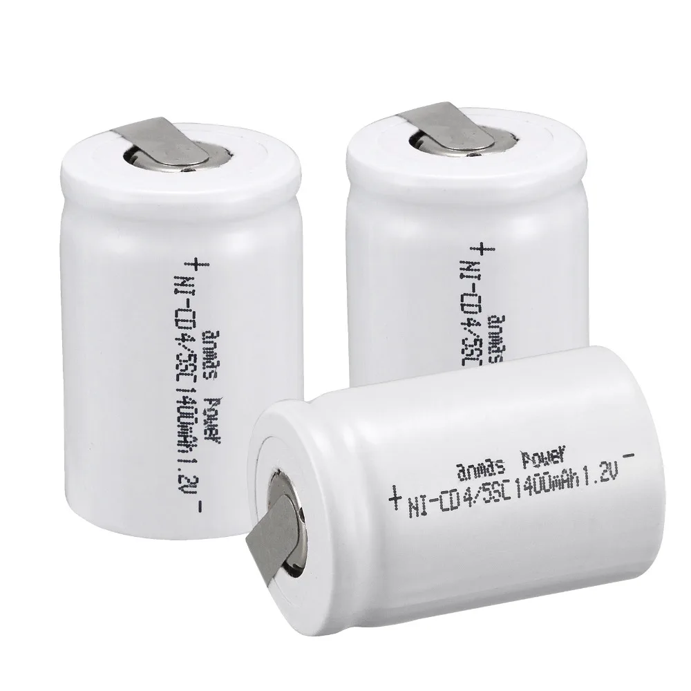 

Anmas power! 3 PCS Ni-Cd 4/5 SubC Sub C battery Rechargeable Battery 1.2V 1400mAh with Tab 3.3cm x 2.2cm-Tab white color