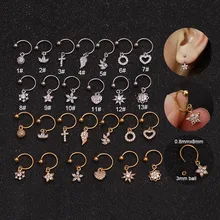 Sellsets 1 шт. 20 г кольцо с подковой из нержавеющей стали с крошечным Cz подвеской Спираль пирсинг ювелирные изделия хряща Грач серьги