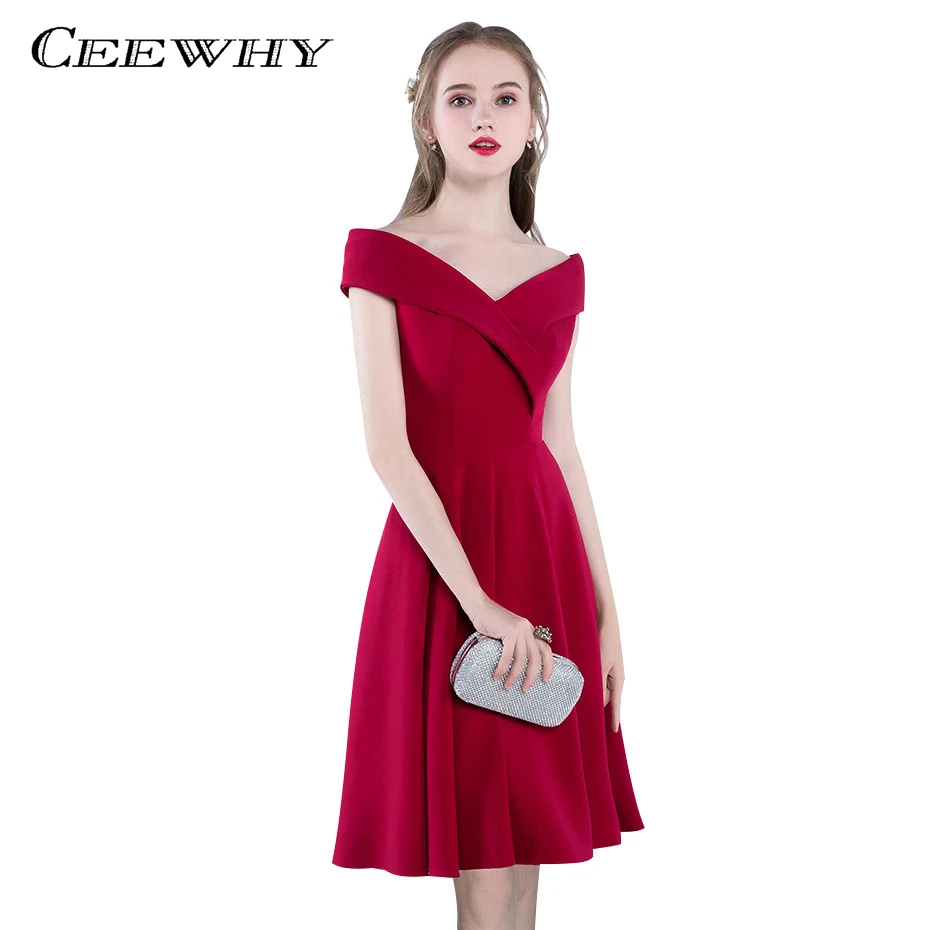 CEEWHY Burgundy V neck Graduation Dress Formal Party Dress Vestidos de