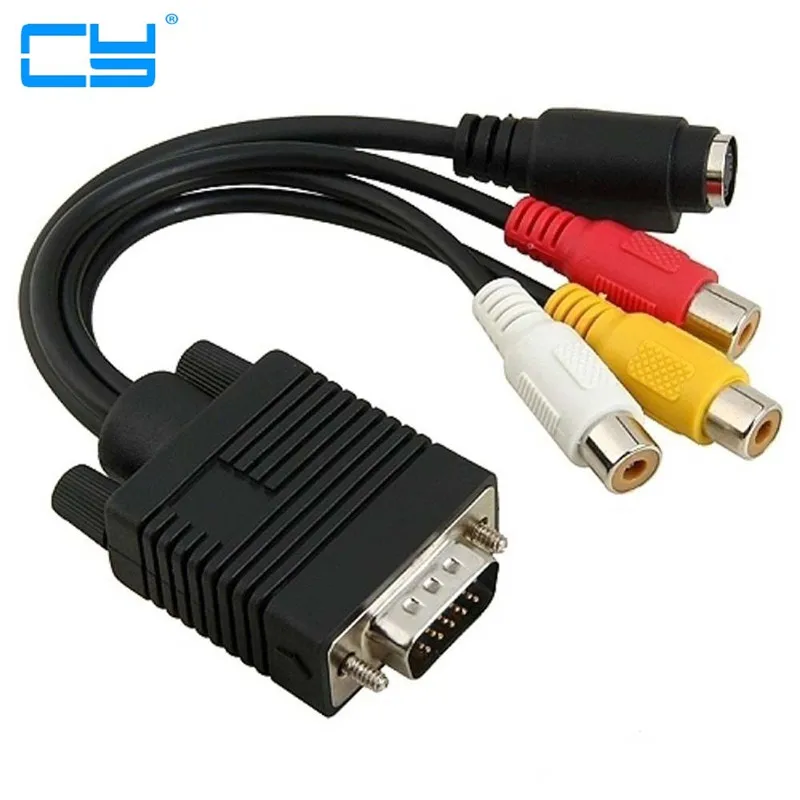 

1 шт. 15-контактный VGA para S-Video 3 RCA композитный AV ТВ-выход адаптер кабель для ПК портативный