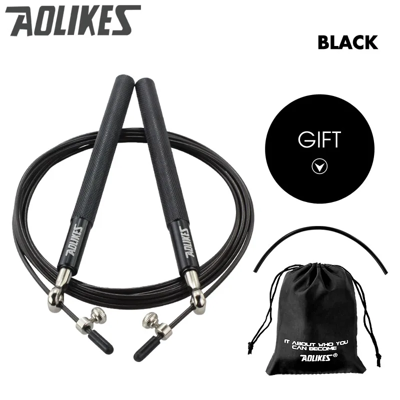 Скакалка для кроссфита, Профессиональная Скакалка для ММА бокса, фитнеса, тренировки с сумкой для переноски, запасной кабель - Цвет: black