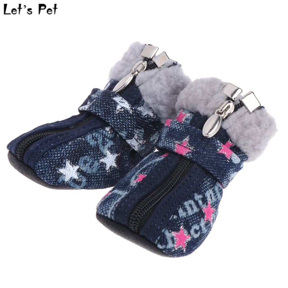 Let s Pet Pet Shoes Dogs Puppy Boots Denim Warm Snow Winter Lovely Anti Slip Zipper