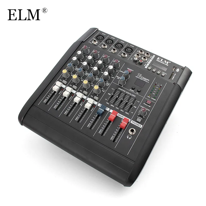 

ELM Professional 4 Channel Karaoke Audio Mixer Microphone DJ Sound Mixing Amplifier Console With USB Switch 48V Phantom Power