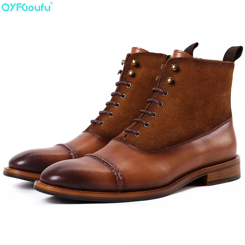 

Genuine Leather Men Vintage Boots Winter Men Bullock Retro Chelsea Boots Top Quality Lace-up Oxfords Man Work Boots