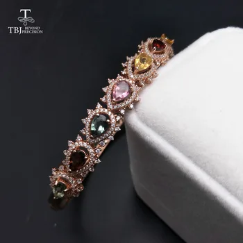

TBJ,Bangle natural fancy color tourmaline 3.5ct gemstone 925 sterling silver fine jewelry for women wedding anniversary gift