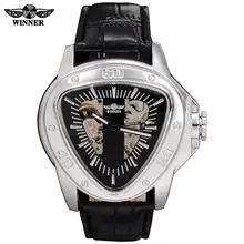 2016 hombres ganador triángulo mismo viento automático relojes mecánicos hombres de moda deportiva esqueleto militar relojes banda de cuero