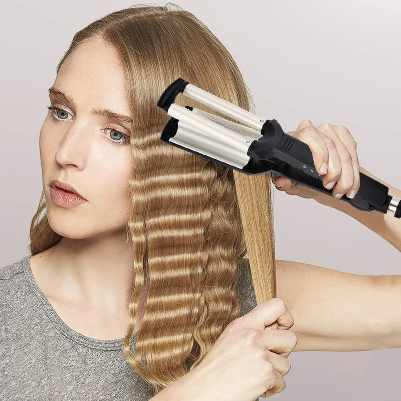 Kemei Hair Styler Professional Big Wave Curling Iron Wand Ceramic 3 Barrels Egg Rolls Hair Curlers Wave Iron Volume Styling Tool