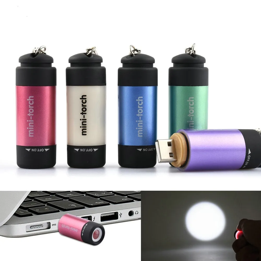 

led light usb charg 0.3W 25Lum portable led mini torch Flashlight USB rechargeable Keychain blue green red Purple 3.0#
