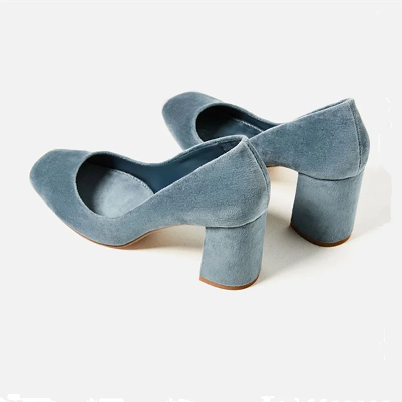 

Flock High Heel Shoes Women Office Lady Fashion Pumps Ladies Velvet Heels Shoes Women Classic Design Shoes Women Square Heel