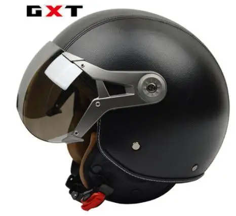 GXT casco moto винтажные мото rcycle шлемы 3/4 с открытым лицом скутер шлем из искусственной кожи moto ciclistas capacete - Цвет: black