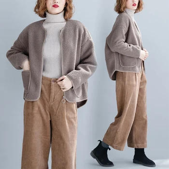 

plus size lamb fur coat 2019 winter new short sexy pocket thicken warm lady elegant brown fur coat jacket outwear tops
