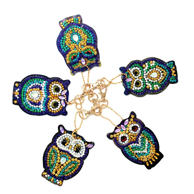 

4/5pcs DIY Full Drill Special Diamond Painting Keychain Cartoon Owl Cake Women Bag Pendant Keychains Jewelry Key Ring Gifts